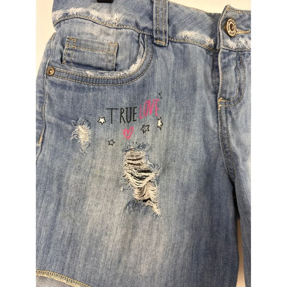 Naughty Blue Denim Shorts Medium Distressed Graphic Light Wash‎ Juniors